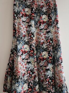 Floral Maxi Flowing Skirt in Black and Multi Colors Blend.